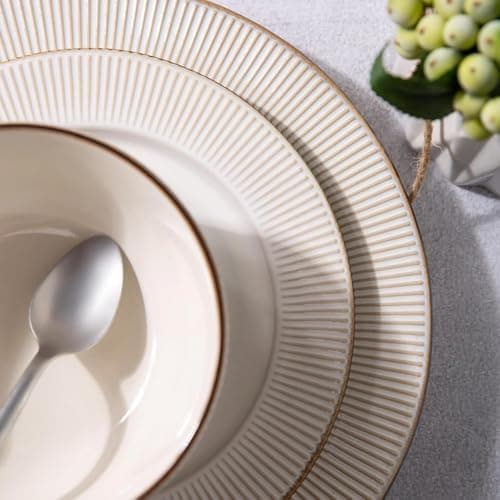 GBHOME 24-Piece Ceramic Dinnerware Set | Elegant Embossed Plates & Bowls | Dishwasher & Microwave Safe | Wedding & House