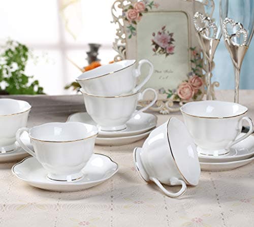 GuangYang 6-Piece Fine Porcelain Cup and Saucer Set for Tea and Coffee