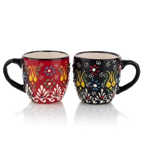 Modern Stackable Ceramic Espresso Cup Set (Green/Blue) — Red/Black