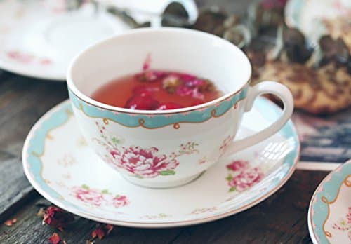 Jusalpha Vintage Rose China Tea Cup/Coffee Set, 7 Oz, Ideal for Afternoon Tea, Gift for Women TCS29