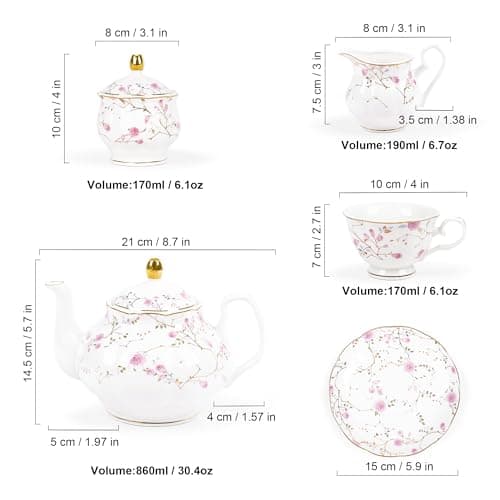 Fanquare 21-Piece Gold Floral Porcelain Tea Set for Tea Parties