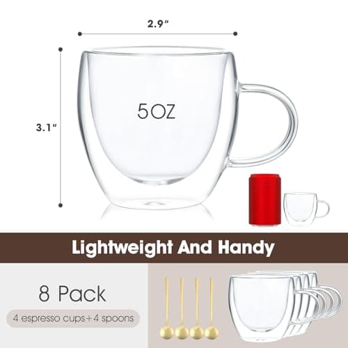 Set of 4 Double Wall 5oz Espresso Cups in Gift Box