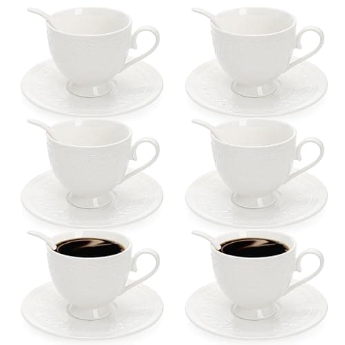 Youeon 6-Piece Porcelain Tea Set: Cappuccino, Latte, and Espresso Cups with Spoons