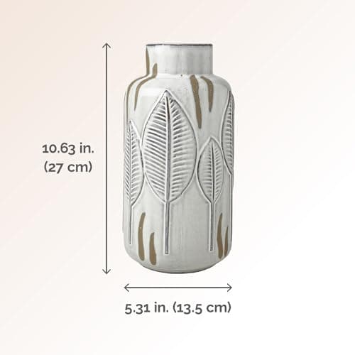 Mikasa Embossed Leaves White Beige Ceramic Vase
