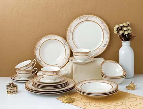Bone China Dinnerware Set for 4 by Lorren Home Trends, Gold
