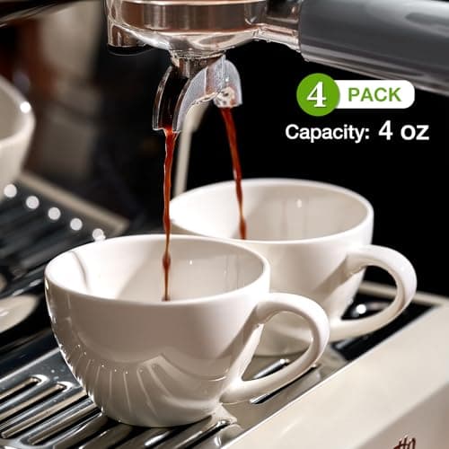 Set of 4 Porcelain Espresso Cups - 4oz, White, Microwave and Dishwasher Safe