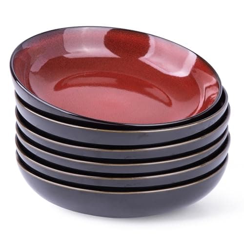 LERATIO 9.0" Reactive Glaze Ceramic Pasta Bowl Set, Microwave & Oven Safe, Wide 38oz Salad & Pasta Bowls-Khaki — Red