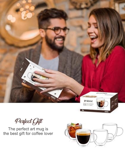 OJA Espresso Cups Set of 4, Hand Blown 6OZ Double Wall Glass Mugs