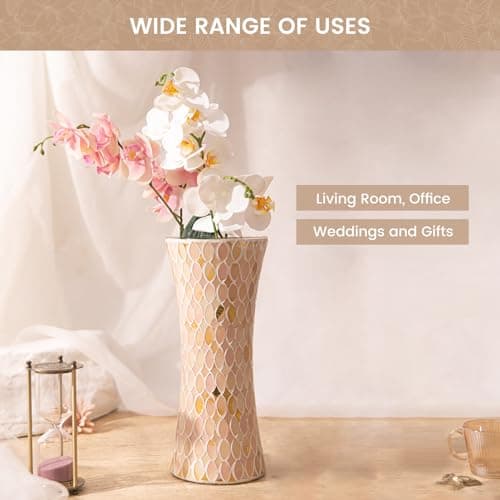 Mosaic Pink Glass Flower Vase, Large Living Room & Kitchen Decor