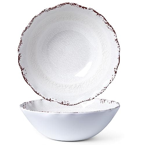 LEHAHA Vintage Red Melamine Pasta Bowls, Set of 6, 9.25" Salad Bowls, Dishwasher Safe… — White