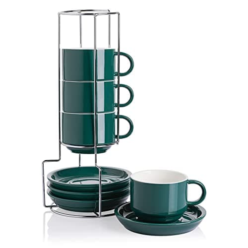 Sweejar Fog Blue Espresso Cups with Saucers - Set of 4 — Jade