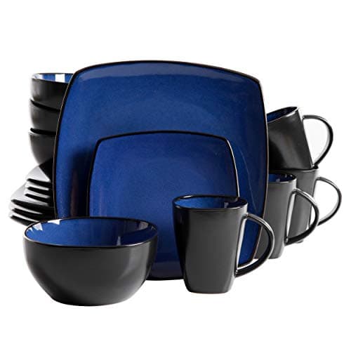 Gibson Elite Soho Lounge Dinnerware Set, Soft Square, Teal, Service for 4 (16pc) — Sapphire