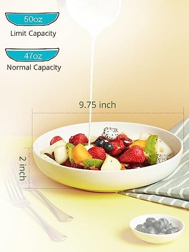 LIFVER 9.75" Ceramic Pasta Bowls Set of 4, 50 Ounces, Microwave & Dishwasher Safe, White