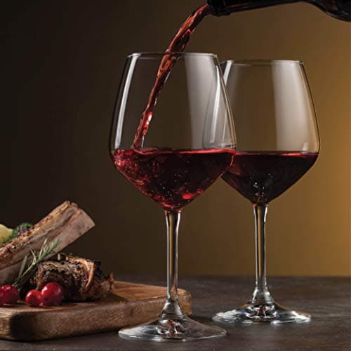 Bormioli Rocco 18oz Red Wine Glasses, Crystal Star Glass, Laser Cut Rim, Elegant Party Sets (Set of 4)