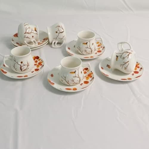 GuangYang Porcelain Espresso Cups & Saucers, 2.5 Ounce, Cactus Pattern, Set of 6 — Autumn scenery