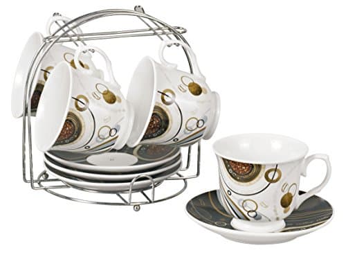 Coffee and Tea Set with Iron Stand, Coffee Bean Design, Neutral Black and Brown