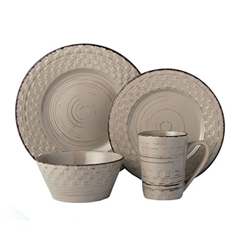 Distressed Weave White Dinnerware Set for Lorren Home Trends — Mocca