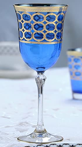Lorren Home Trends Cobalt Blue & Red Wine Goblets, Set of 4 with Gold Rings