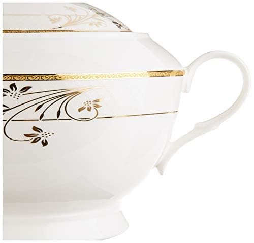 Bone China Soup Tureen with Lid, Rosalia Pattern by Lorren Home Trends - Gold - for Lorenzo Import's La Luna Collection