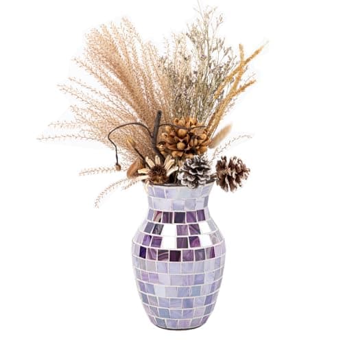 Mosaic Pink Glass Flower Vase, Large Living Room & Kitchen Decor — Purple