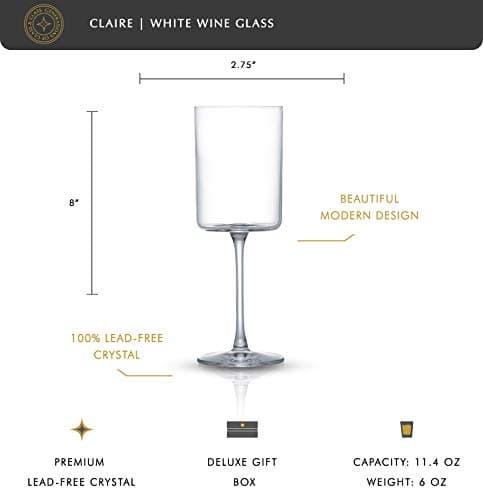 JoyJolt Claire 11.4oz Stemware White Wine Glass Set of 2, Elegant Crystal Made in Europe