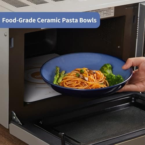 Light Blue 32 Oz Ceramic Pasta Bowl Set, Microwave & Dishwasher Safe