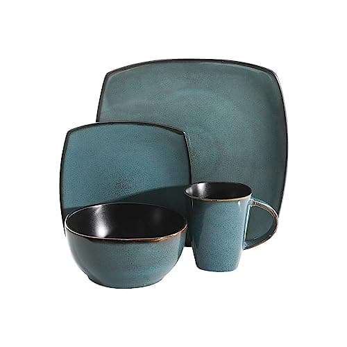 Gibson Elite Soho Lounge Dinnerware Set, Soft Square, Teal, Service for 4 (16pc)