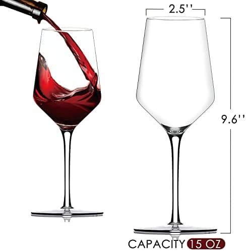 Chouggo Hand Blown Crystal Wine Glasses Set of 6 - Red or White, 15Oz, Gifts for Special Occasions