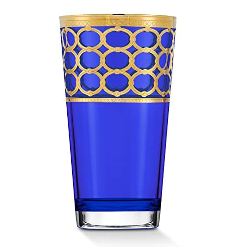 Lorren Home Trends Cobalt Blue High Ball Glasses with Gold Rings, Set of 4