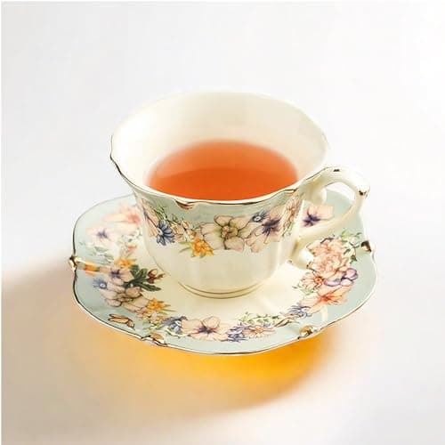 TATSUMI Country Roses 18-Piece Bone China Tea Cup & Saucer Set — Dutch Blue