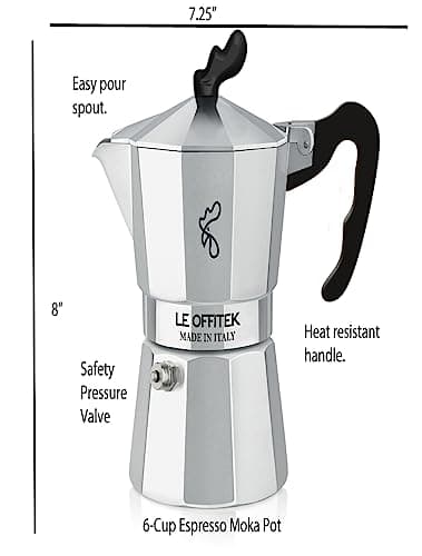 Lorren Home Trends Classic Stovetop Espresso Maker, 6 Cup, Silver