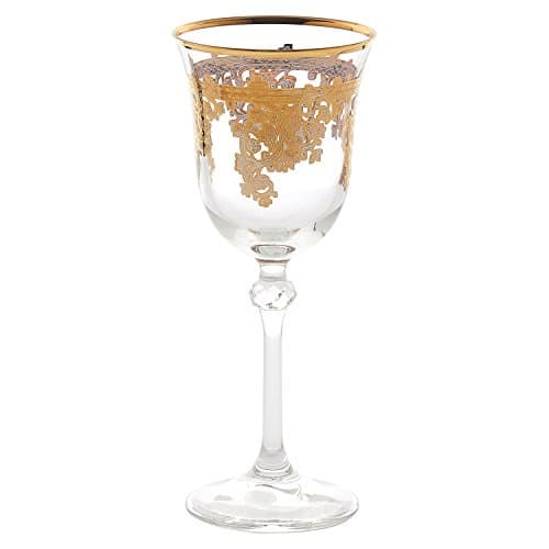 Lorren Home Trends Royal 24K Gold Crystal White Wine Goblets - Made in Italy
