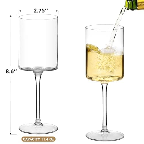 Chouggo Square Crystal Wine Glasses Set of 6 - Hand Blown Red or White 11.4Oz - Gifts for Special Occasions