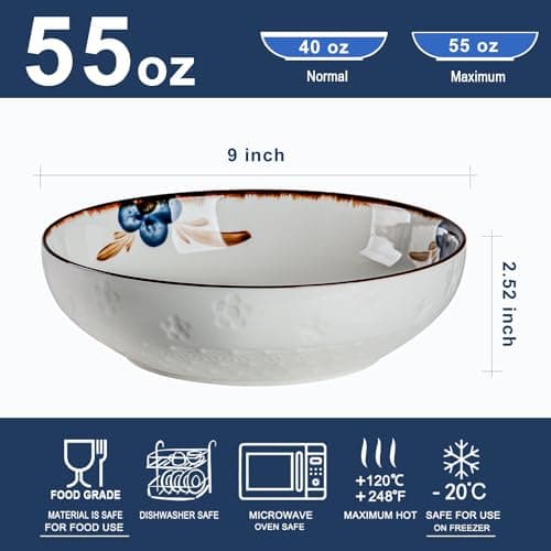 Qinlang 55 OZ Salad & Soup Bowls Set - Microwave Safe, Large Kitchen Serveware