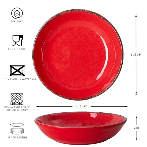 LEHAHA Vintage Red Melamine Pasta Bowls, Set of 6, 9.25" Salad Bowls, Dishwasher Safe…