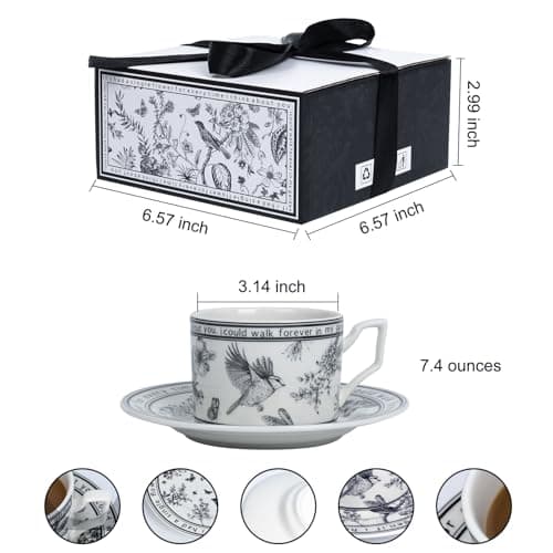 Vintage Floral Ceramic Coffee Cup and Saucer Set - Perfect for Espresso, Tea or Coffee Lovers
