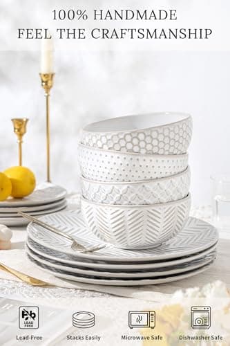 12-Piece Elegant Stoneware Dinnerware Set for 4, Microwave & Dishwasher Safe