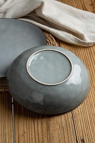 Famiware Ocean Round Large Pasta Bowls Set of 4, Gray