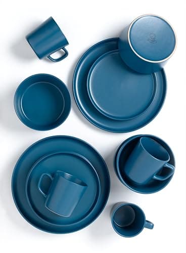 Lorren Home Trends Blue Stoneware Dinnerware Set, 16-Piece, Microwave & Dishwasher Safe