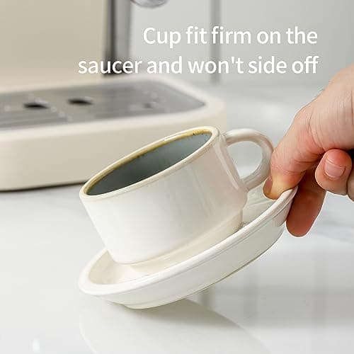 Stackable Espresso Cups Set with Saucers and Stand, 4 oz, Set of 4