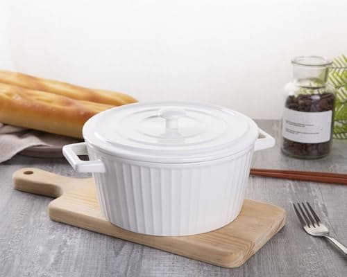 WHJY 1 Quart White Ceramic Casserole Dish with Lid for Baking