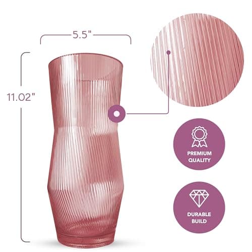 Elegant Pink Ribbed Glass Vase for Flowers