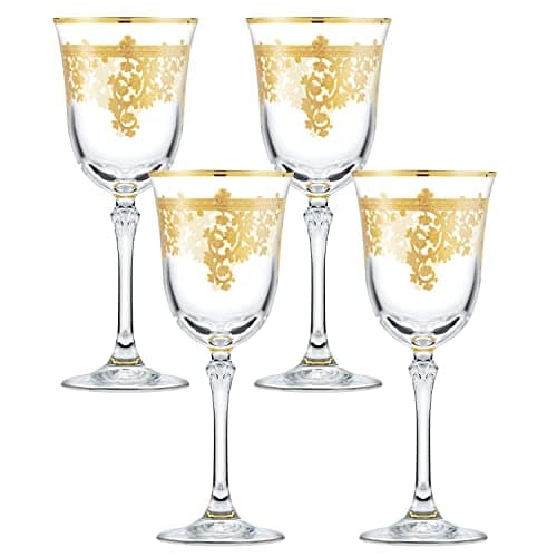 Gold Crystal Red Wine Goblets Set of 4 - Made in Italy (Pack 1)