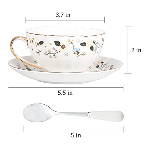 European Royal Porcelain Tea Cup & Coffee Set, 2 Tea Cups & 2 Coffee Mugs with Saucers & Spoons & Gift Box