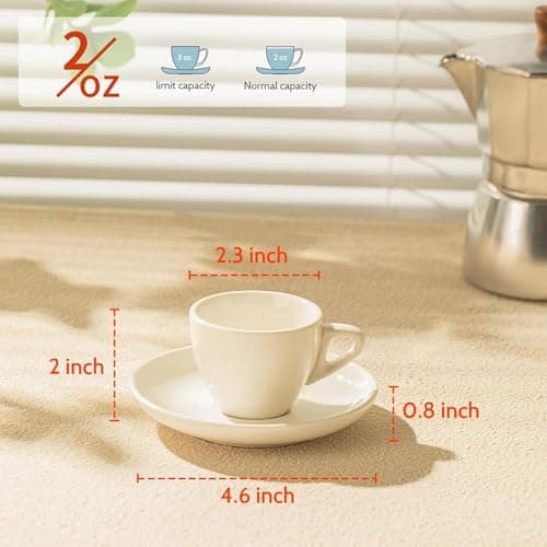 Sweese White Porcelain Espresso Cups with Saucers - Set of 6