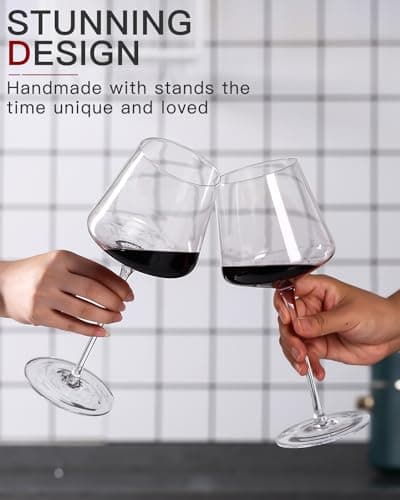 18oz Clear Hand Blown Crystal Wine Glasses Set of 6 – Unique Wedding Birthday Gift
