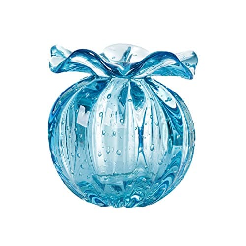 Murano Crystal Vases for Flowers - Elegant Decorative Centerpiece & Small Crystal Vase for Home Decoration - 4.72x4.72 Inches — Aquamarine/Blue
