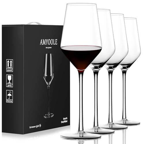 Lead-Free Hand-Blown Italian Crystal Red Wine Glasses Set of 4, 15 oz, Elegant Gift