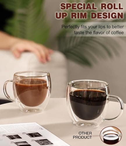 OJA Espresso Cups Set of 4, Hand Blown 6OZ Double Wall Glass Mugs
