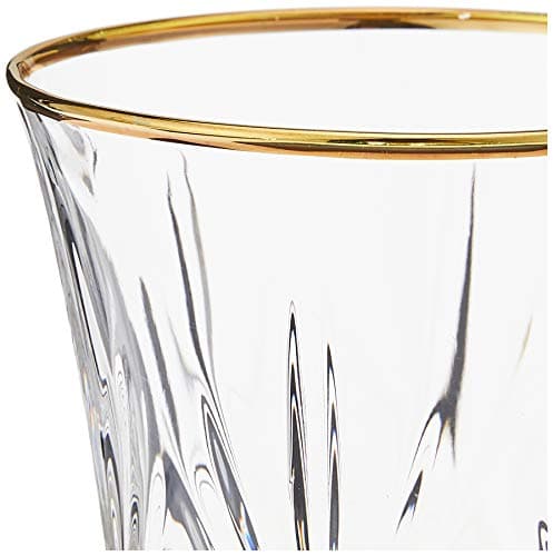 Lorren Home Trends Siena Collection Crystal White Wine Glass, Gold Band, Set of 4, 6 fl oz